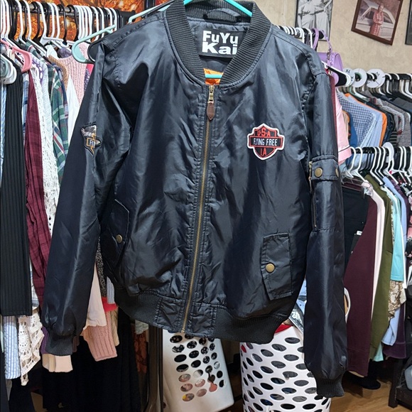 Jackets & Blazers - FuYuKai Black Bomber Jacket with Patches